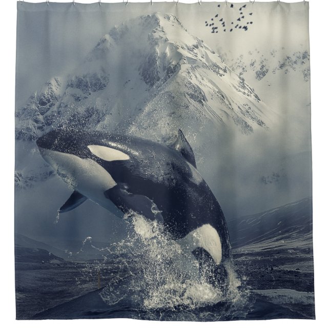 Wild Killer Whale Jumping Shower Curtain (Front)