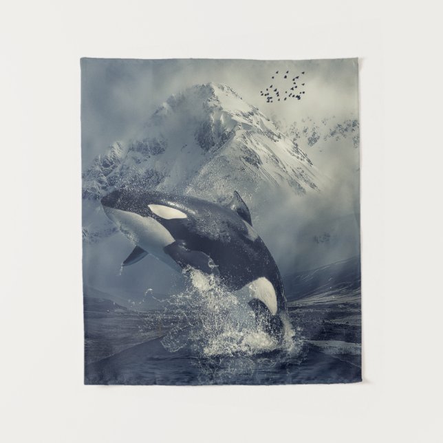 Wild Killer Whale Jumping Tapestry (Front)