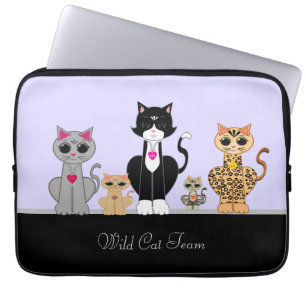Wild Kitty Cat Team on Light Periwinkle & Black Laptop Sleeve