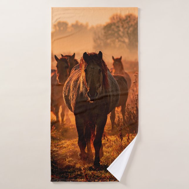 wild konik horses wich came running straight towar bath towel (Bath Towel)