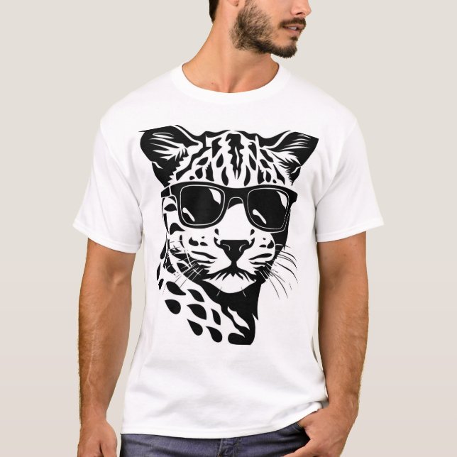 Wild Leopard Art T-Shirt – Bold Black & White Anim (Front)