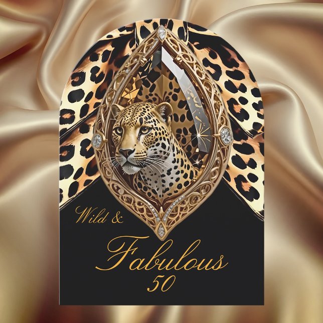 Wild Leopard Face fabulous 50 Birthday Bow Jewel Invitation (Creator Uploaded)