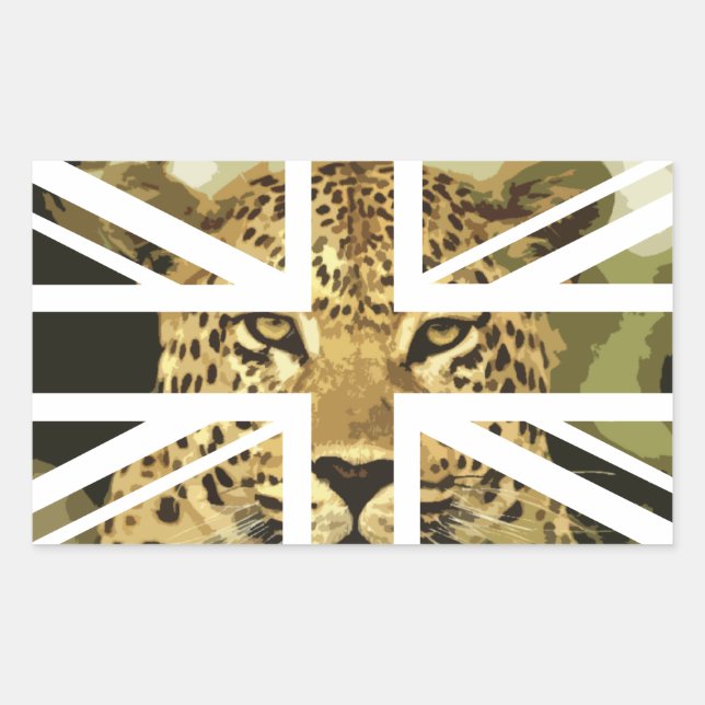 Wild Leopard Face Jack British(UK) Flag Rectangular Sticker (Front)