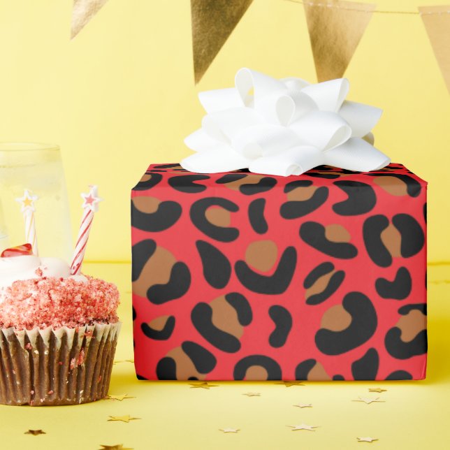 Wild Leopard Pattern Engagement Gift Red Seamless Wrapping Paper (Birthday Party)