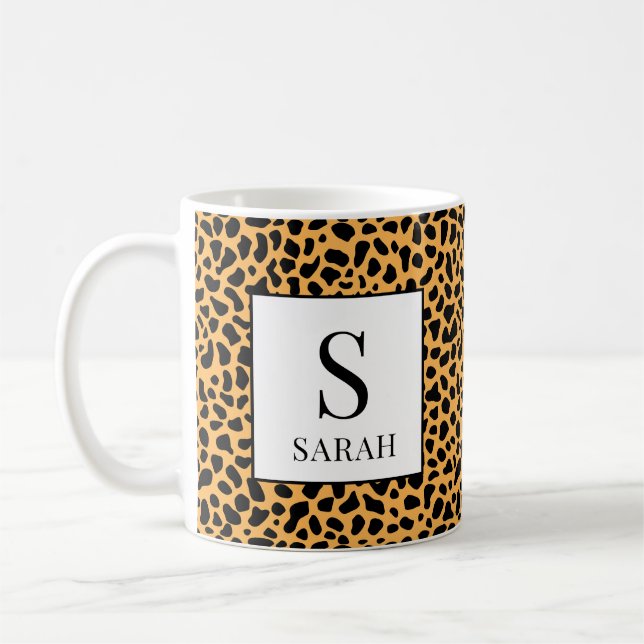 Wild Leopard Print Initial Custom Name Mug (Left)