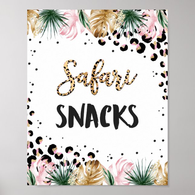 Wild Leopard Print Safari Snacks Birthday Sign (Front)