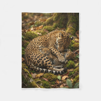 Wild Leopard Resting On Tree Branch Fleece Blanket