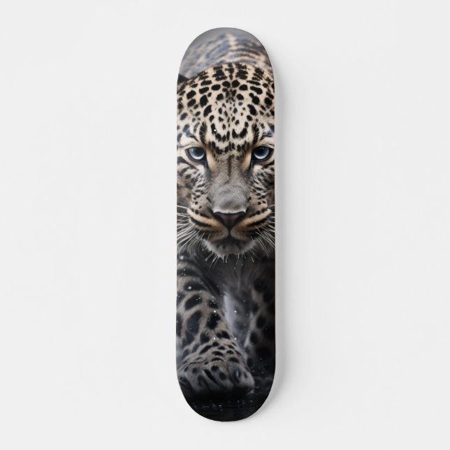 Wild Leopard Skateboard with Intense Look (Front)