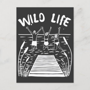 Wild life funny wild swimming with friends in lake postcard