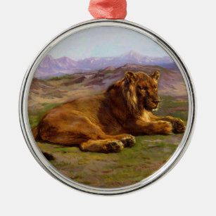 Wild Lion in the African Savannah Metal Tree Decoration