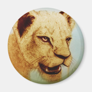 Wild Lion, Realistic Animal Art Round Magnet