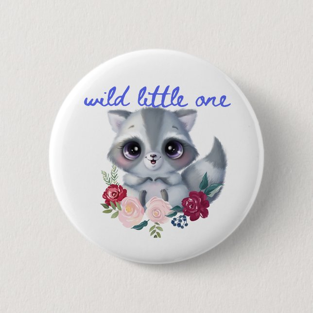 Wild Little One Racoon Button (Front)