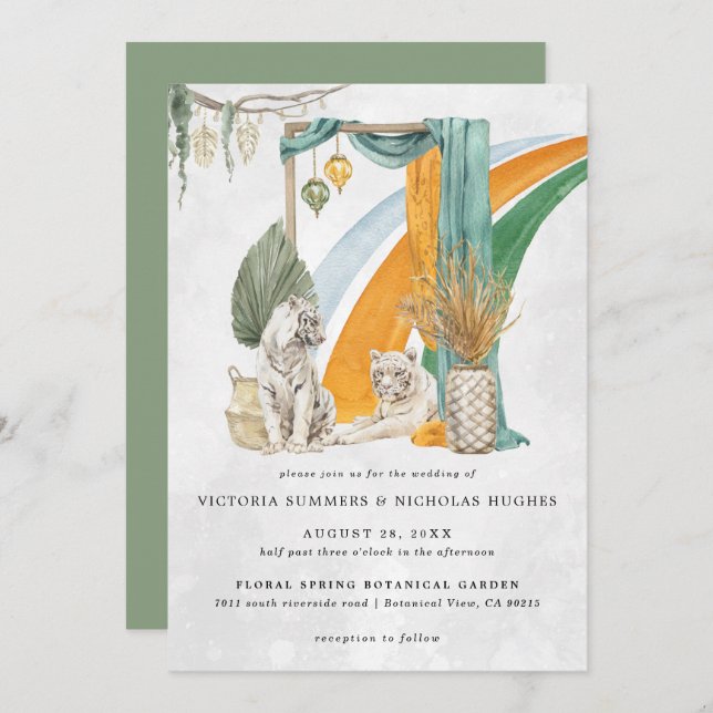 Wild Love | Boho Macrame Tiger Greenery Wedding Invitation (Front/Back)