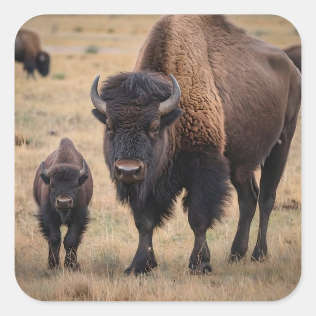"Wild Love: The Bison and Her Calf" Square Sticker (Front)