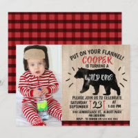 Wild Lumberjack Bear 1st Birthday Invitation
