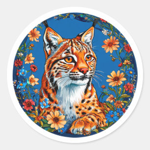 Wild Lynx Floral Art Boho Forest Spirit Gift 🌸✨ Classic Round Sticker