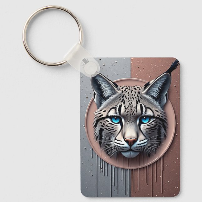 Wild Lynx Geometric Face With Modern Details Key Ring (Front)