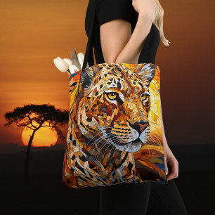 Wild Majesty Cheetah Sunset: Mosaic Art Tote Bag