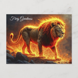 Wild majesty fire lion powerful lava predator  postcard