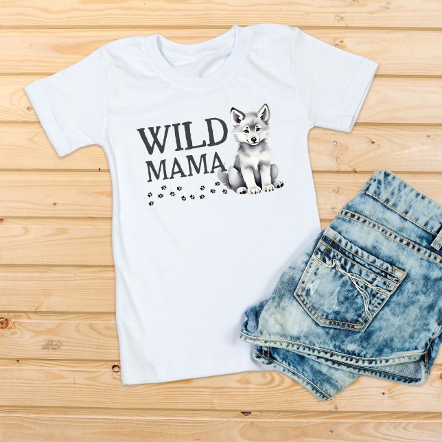 Wild mama Cute wolf cub birthday party T-Shirt (Wild mama Cute wolf cub wolf themed birthday party T-Shirt family photoshoot shirt two wild one)
