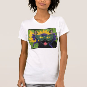Wild Mardi Gras Cat Party New Orleans Mask Art Shi T-Shirt