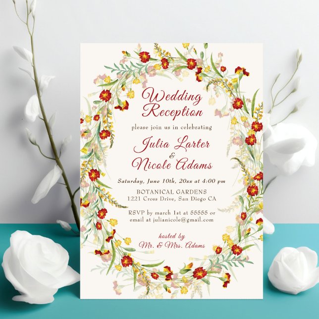 Wild Marigold Flowers Foliage Wedding Reception Invitation (Creator Uploaded)