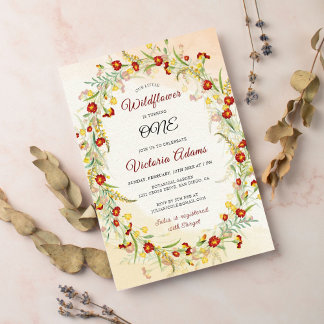 Wild Marigold Flowers Wreath Foliage Birthday Invitation