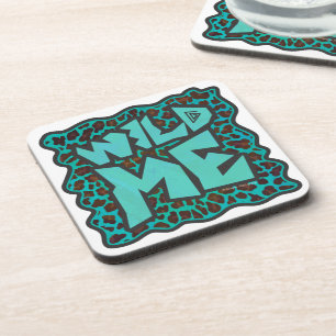 Wild Me Brown and Teal Leopard Design Coaster