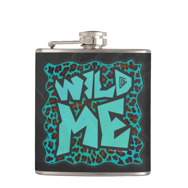 Wild Me Brown and Teal Leopard Design Hip Flask (Front)