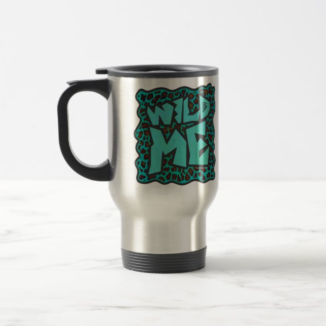 Wild Me Brown and Teal Leopard Design Travel Mug (Left)