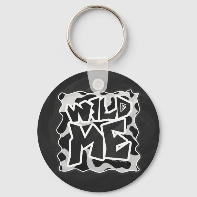 Wild Me Cow Black and White Key Ring (Front)
