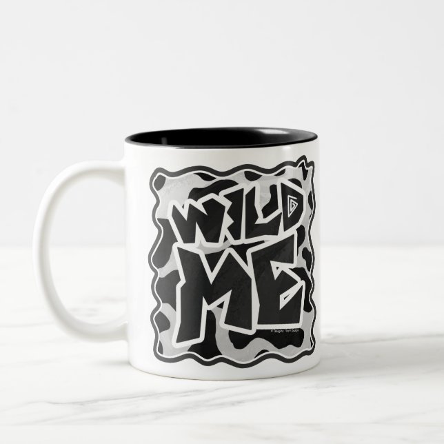 Wild Me Cow Black and White Two-Tone Coffee Mug (Left)