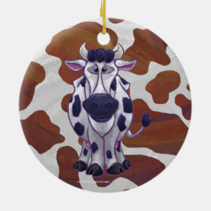 Wild me Cow Brown and White Print Ceramic Tree Decoration