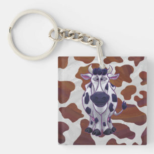 Wild me Cow Brown and White Print Key Ring