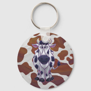 Wild me Cow Brown and White Print Key Ring