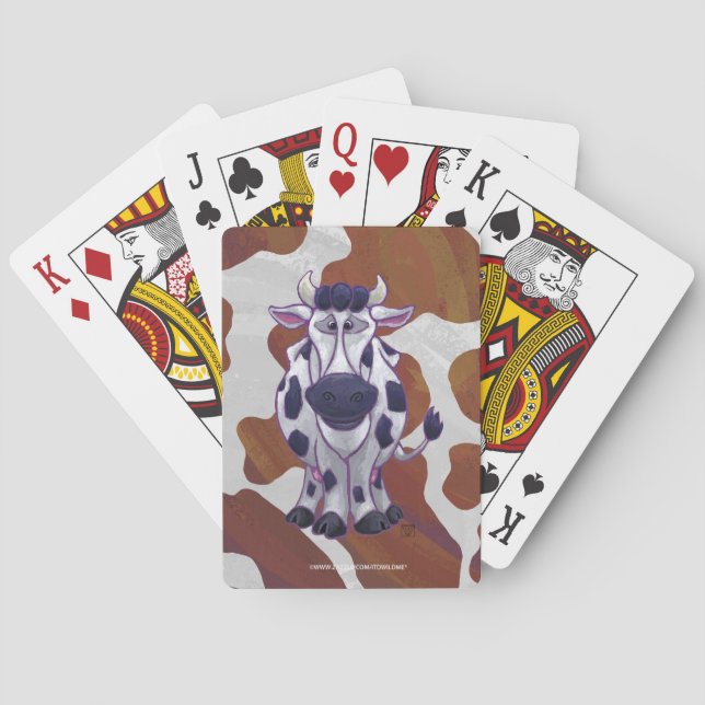 Wild me Cow Brown and White Print Playing Cards (Back)