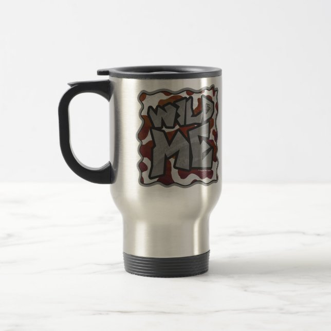 Wild me Cow Brown and White Print Travel Mug (Left)