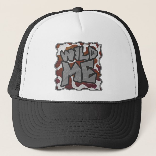Wild me Cow Brown and White Print Trucker Hat (Front)