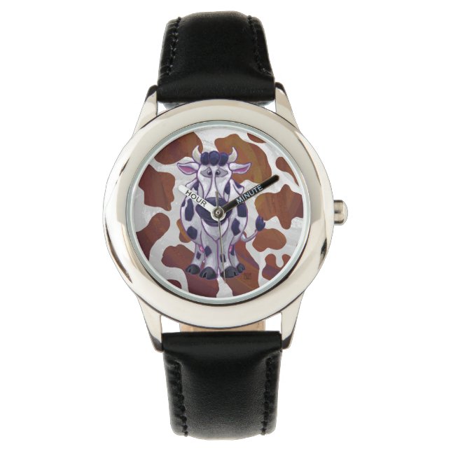 Wild me Cow Brown and White Print Watch (Front)