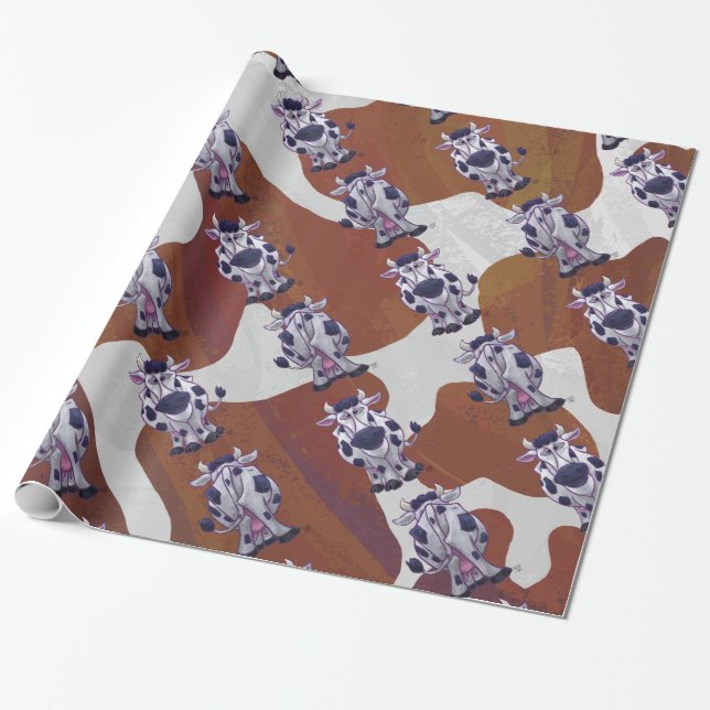 Wild me Cow Brown and White Print Wrapping Paper (Unrolled)