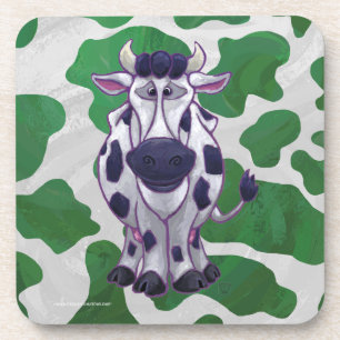Wild Me Cow Green and White Print Coaster