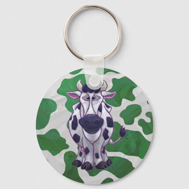 Wild Me Cow Green and White Print Key Ring (Front)