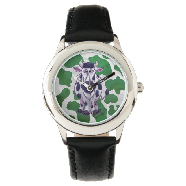 Wild Me Cow Green and White Print Watch (Front)