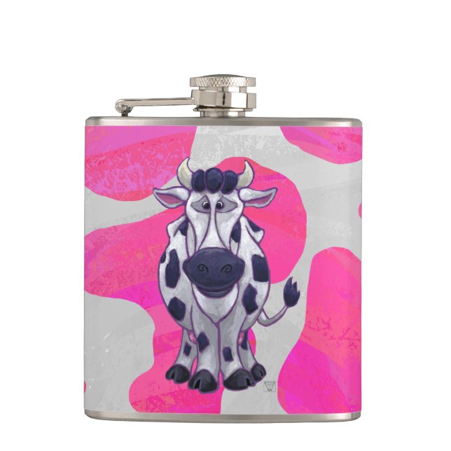 Wild Me Cow Pink and White Hip Flask (Front)