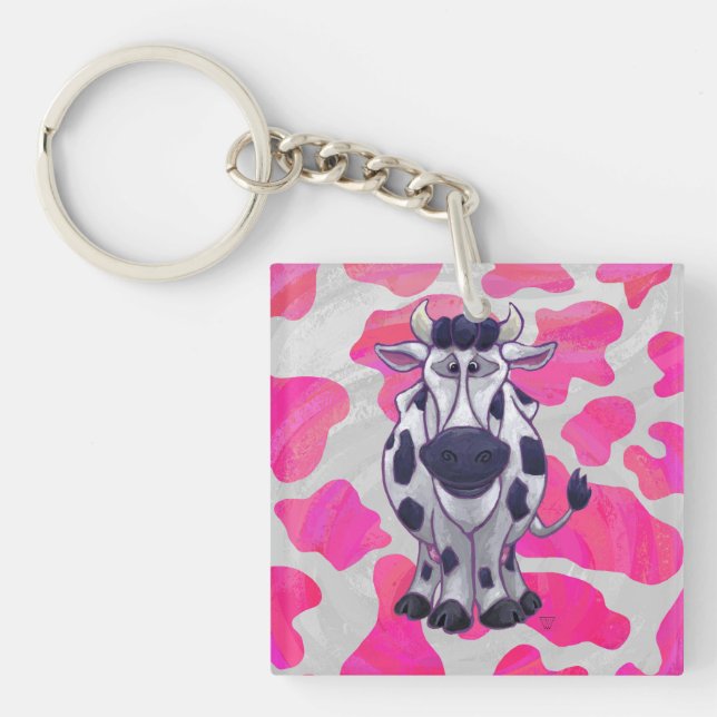 Wild Me Cow Pink and White Key Ring (Front)