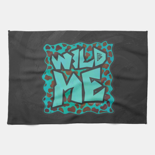 Wild me Dalmatian Brown and Teal Design Tea Towel (Horizontal)