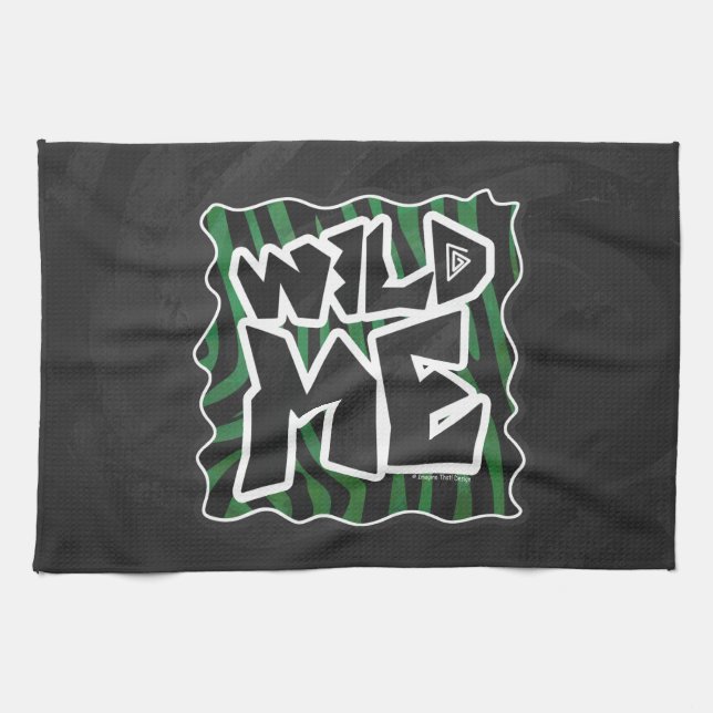 Wild Me Green and Black Zebra Pattern Tea Towel (Horizontal)