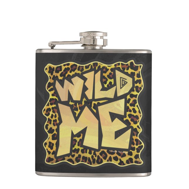 Wild Me Leopard Brown and Yellow Print Hip Flask (Front)