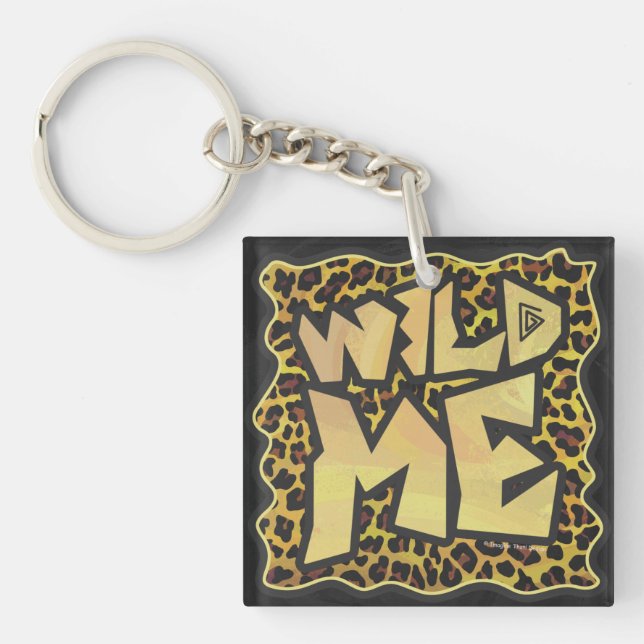 Wild Me Leopard Brown and Yellow Print Key Ring (Front)