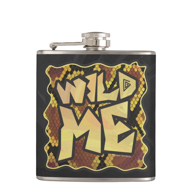 Wild Me Snake Brown and Gold Print Hip Flask (Front)